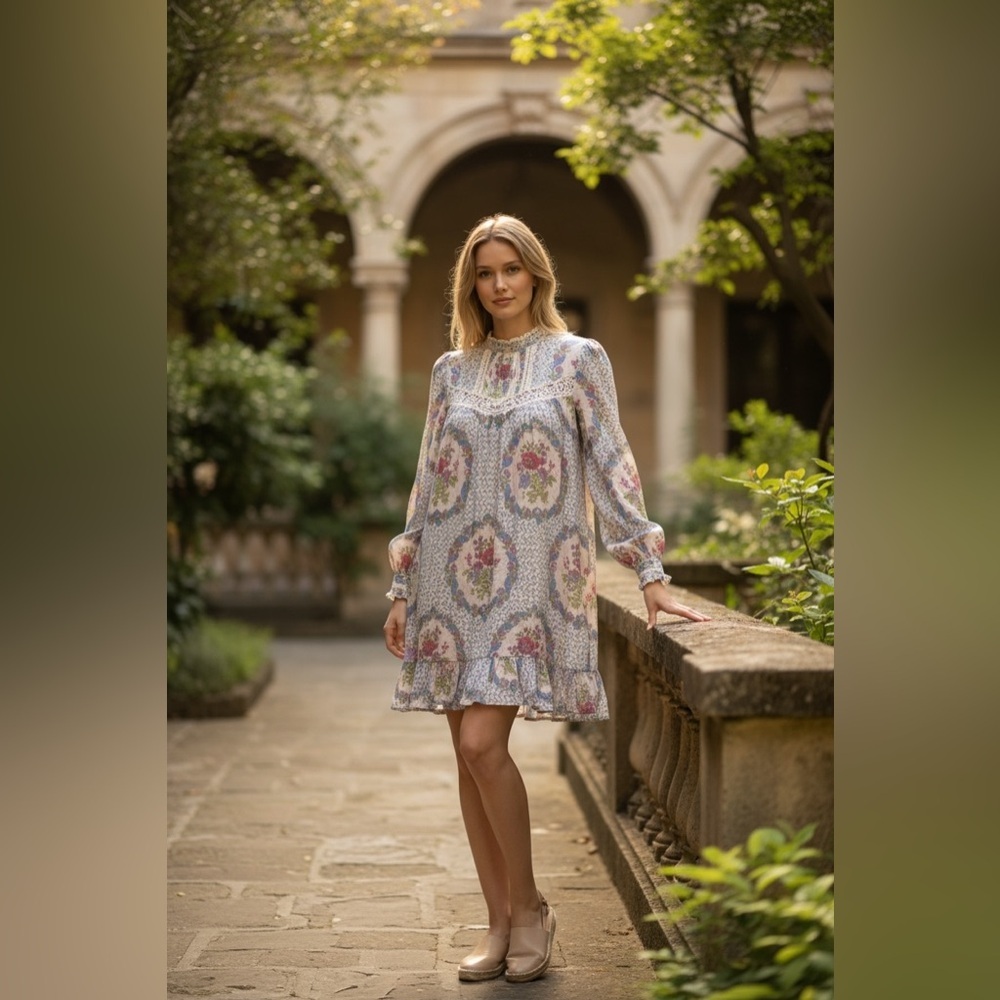 Jaspal Silk Blend Cottagecore Mini Dress Size S